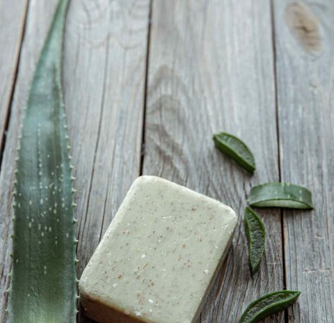 Essential oil bottle with eucalyptus